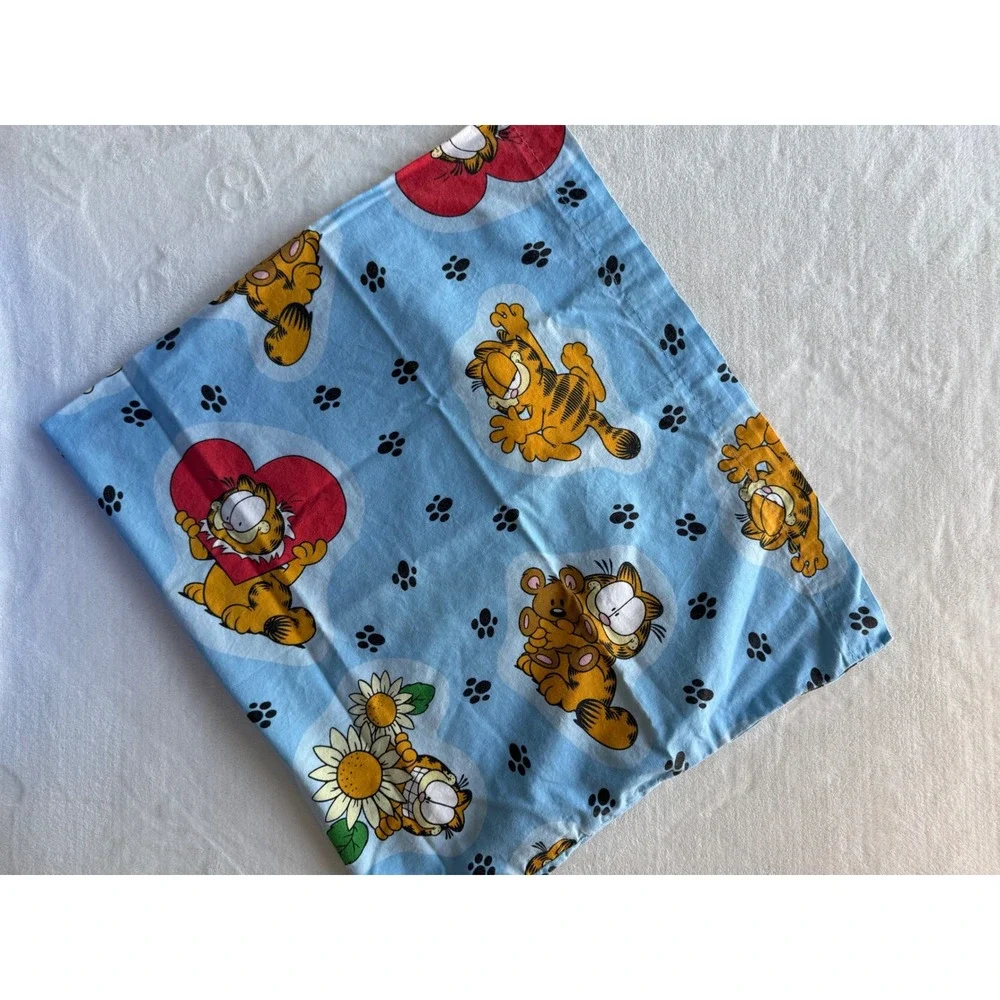 Vintage‎ Garfield Standard Pillowcase Blue Flower Heart Paw Print Odie